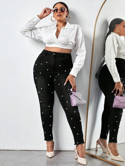 Gloriana - Jeans Skinny Perle Taglio Grezzo Taglie Forti