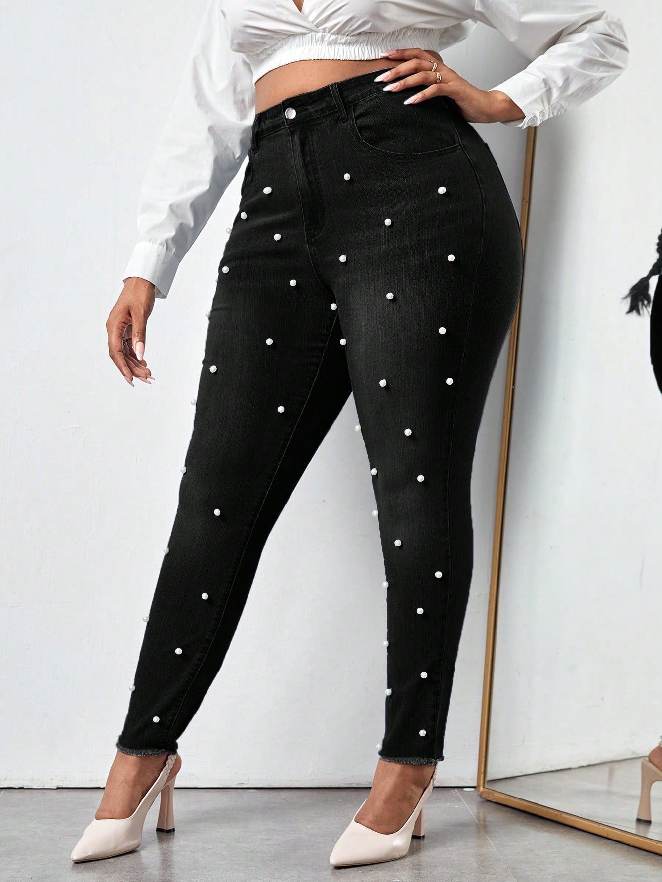 Gloriana - Jeans Skinny Perle Taglio Grezzo Taglie Forti