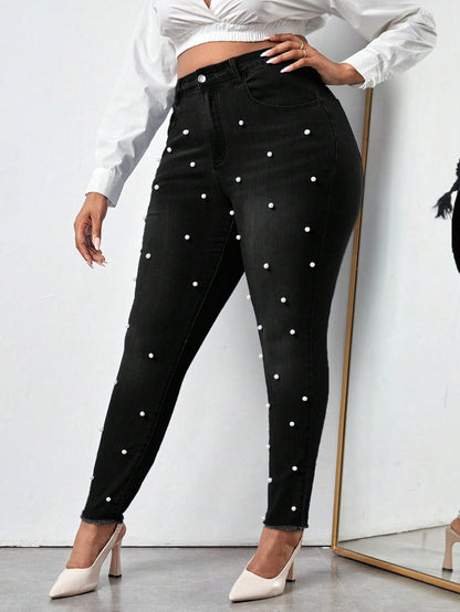 Gloriana - Jeans Skinny Perle Taglio Grezzo Taglie Forti