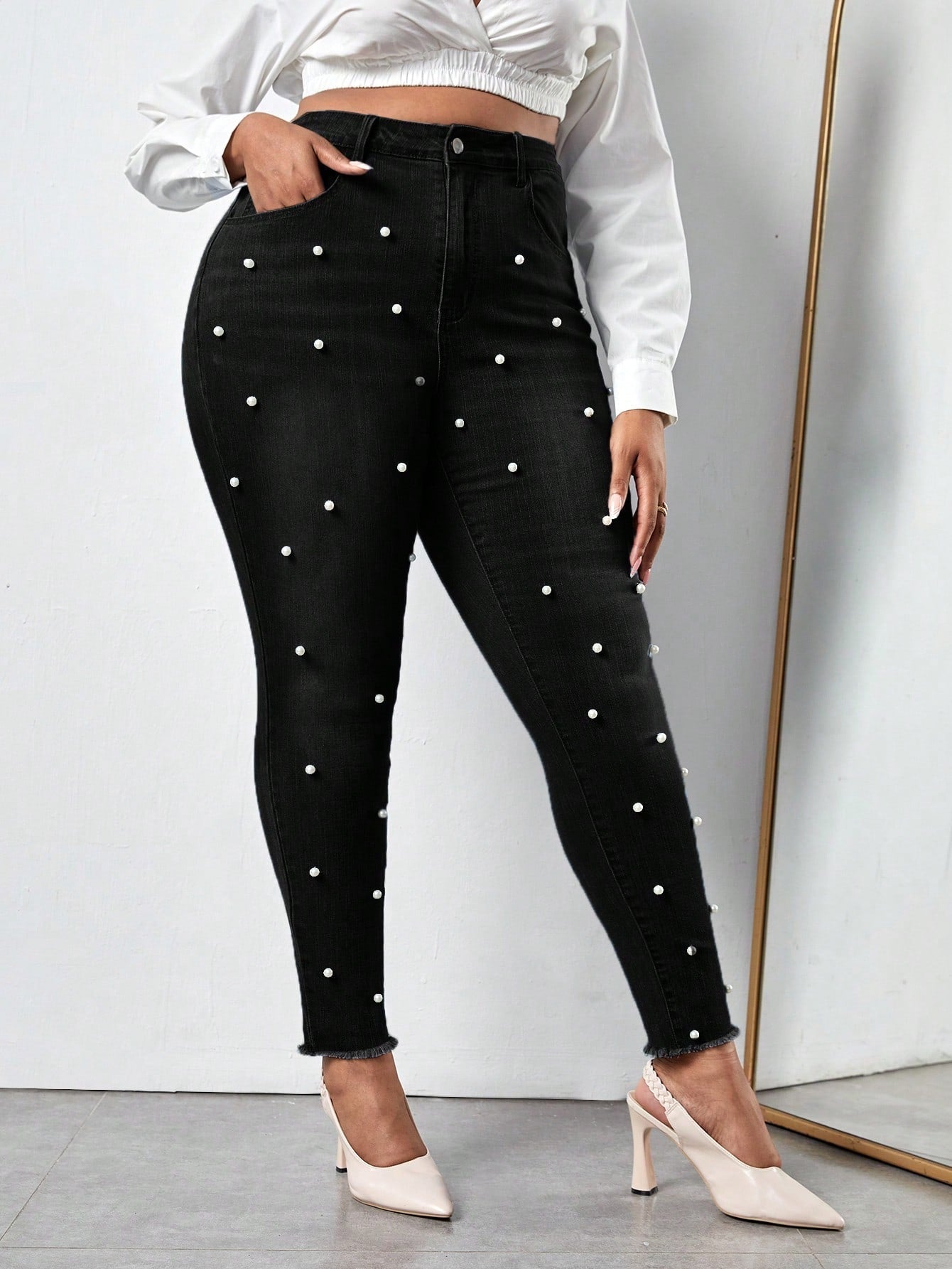 Gloriana - Jeans Skinny Perle Taglio Grezzo Taglie Forti