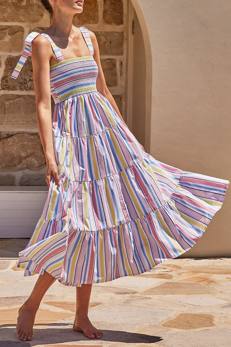Nunziata - Abito Donna Spalline Stampa Colorata Moderna Estiva