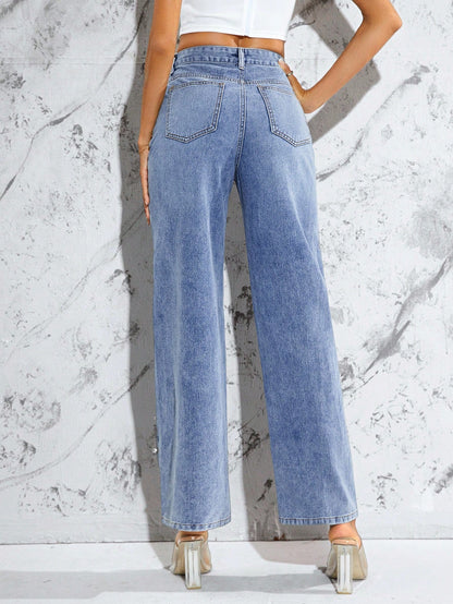 Emilia - Jeans Gamba Dritta con Perle Donna