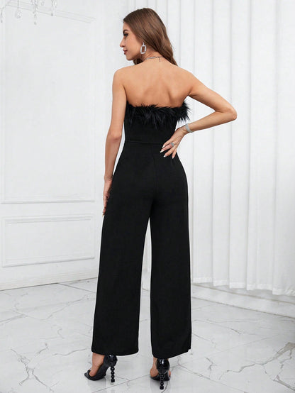 Franca - Jumpsuit a Fascia con Piume Donna Glamour