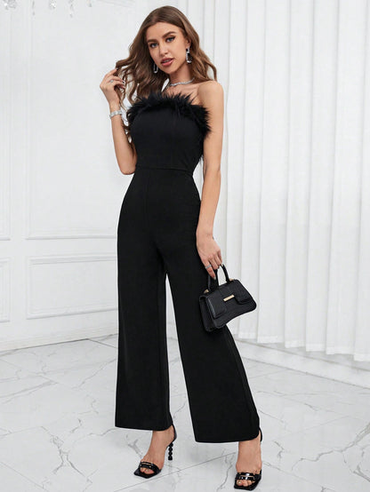 Franca - Jumpsuit a Fascia con Piume Donna Glamour