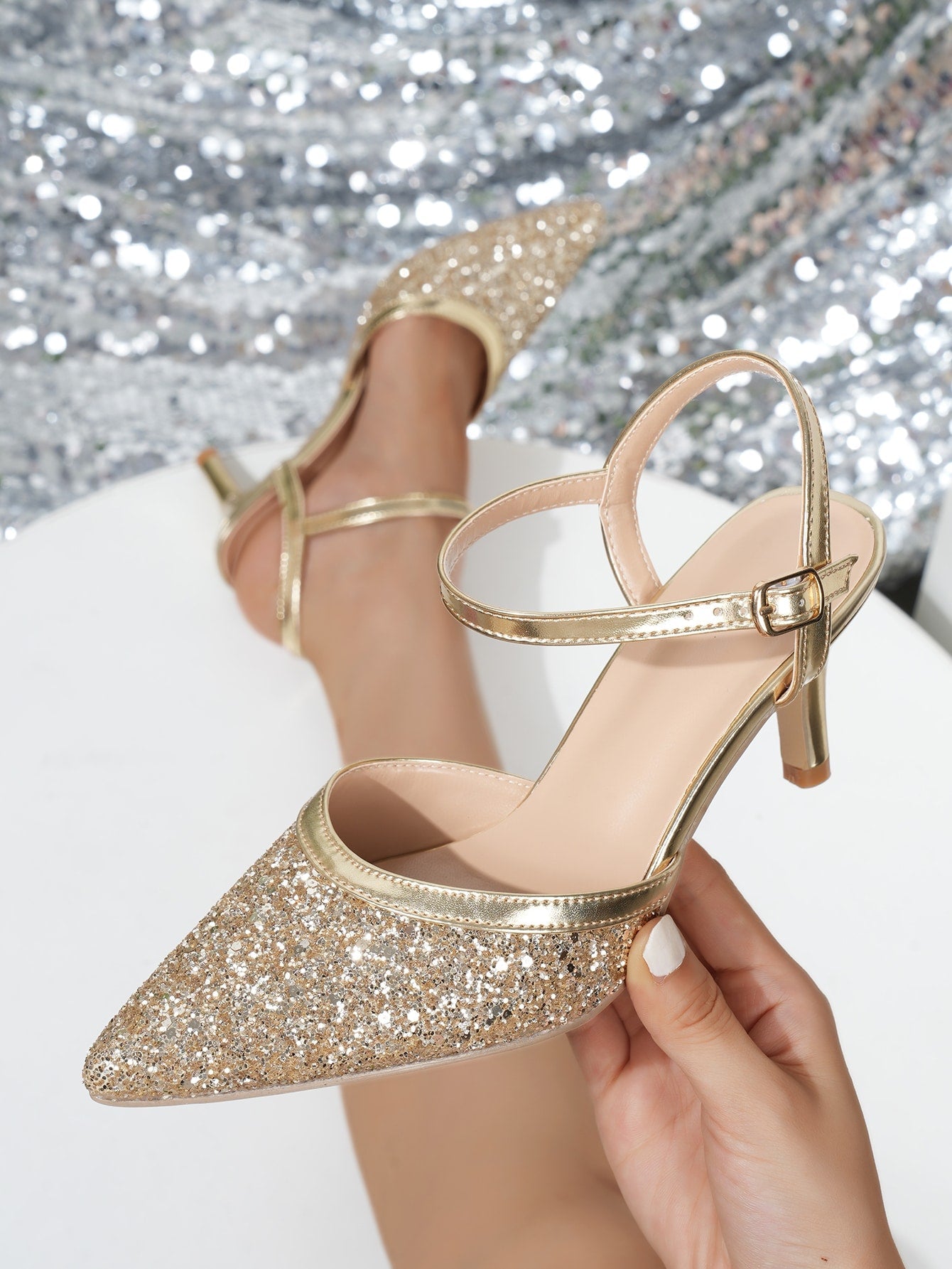 Hilda - Scarpa Tacco Alto Punta Aperta Glitter Dorata