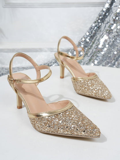 Hilda - Scarpa Tacco Alto Punta Aperta Glitter Dorata
