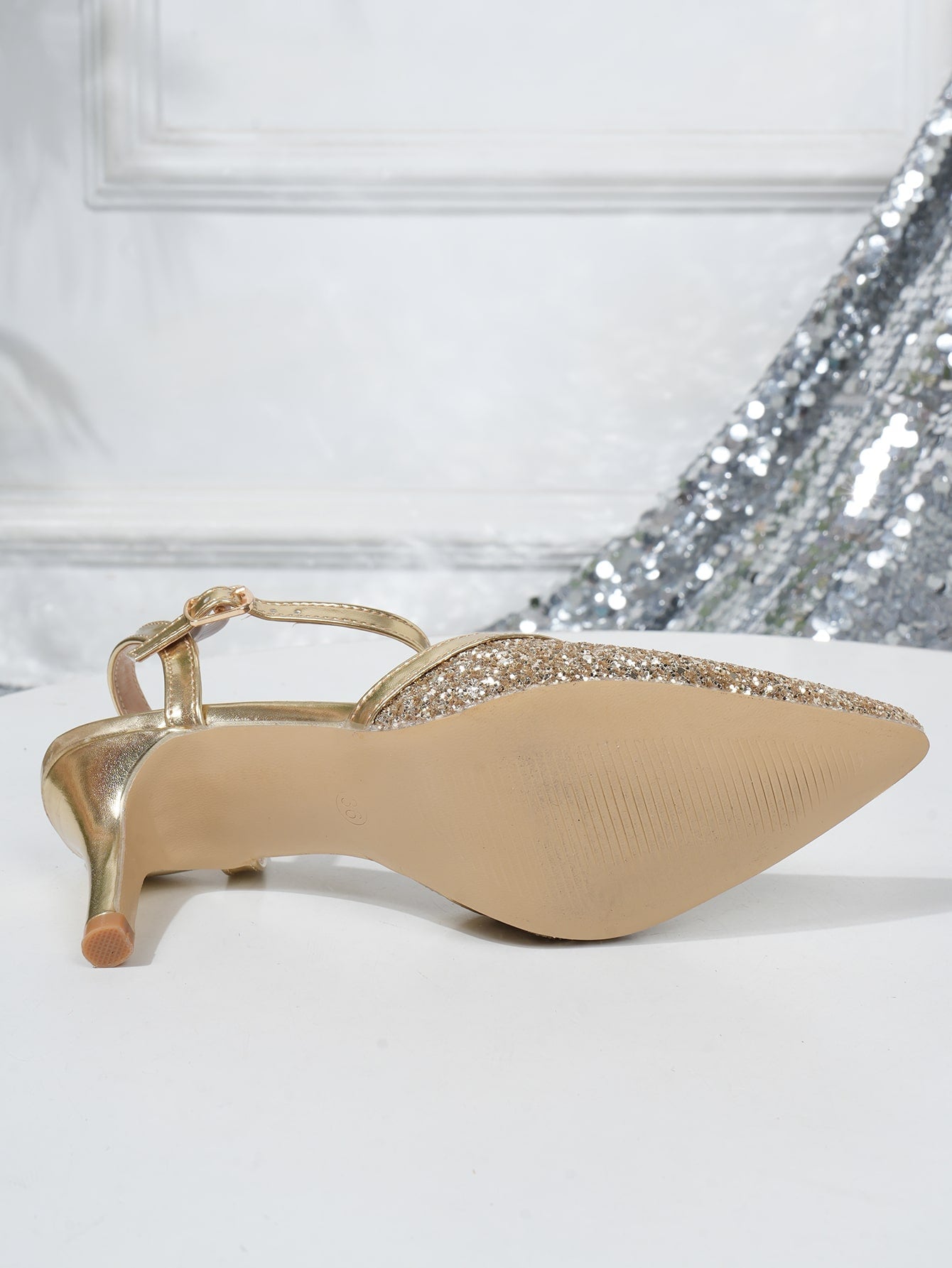 Hilda - Scarpa Tacco Alto Punta Aperta Glitter Dorata