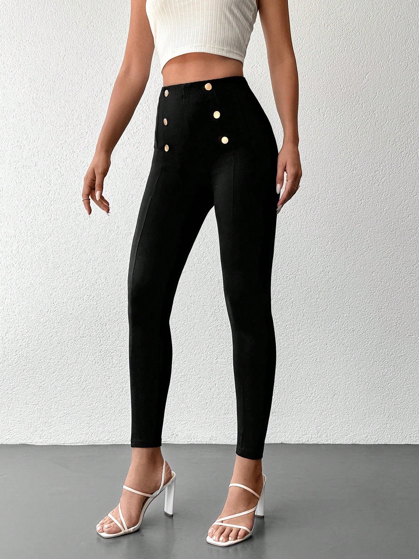 Desideria - Pantaloni Aderenti Vita Alta Bottone Donna