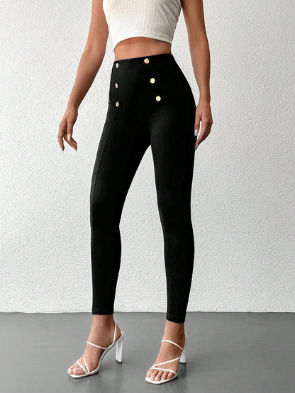 Desideria - Pantaloni Aderenti Vita Alta Bottone Donna