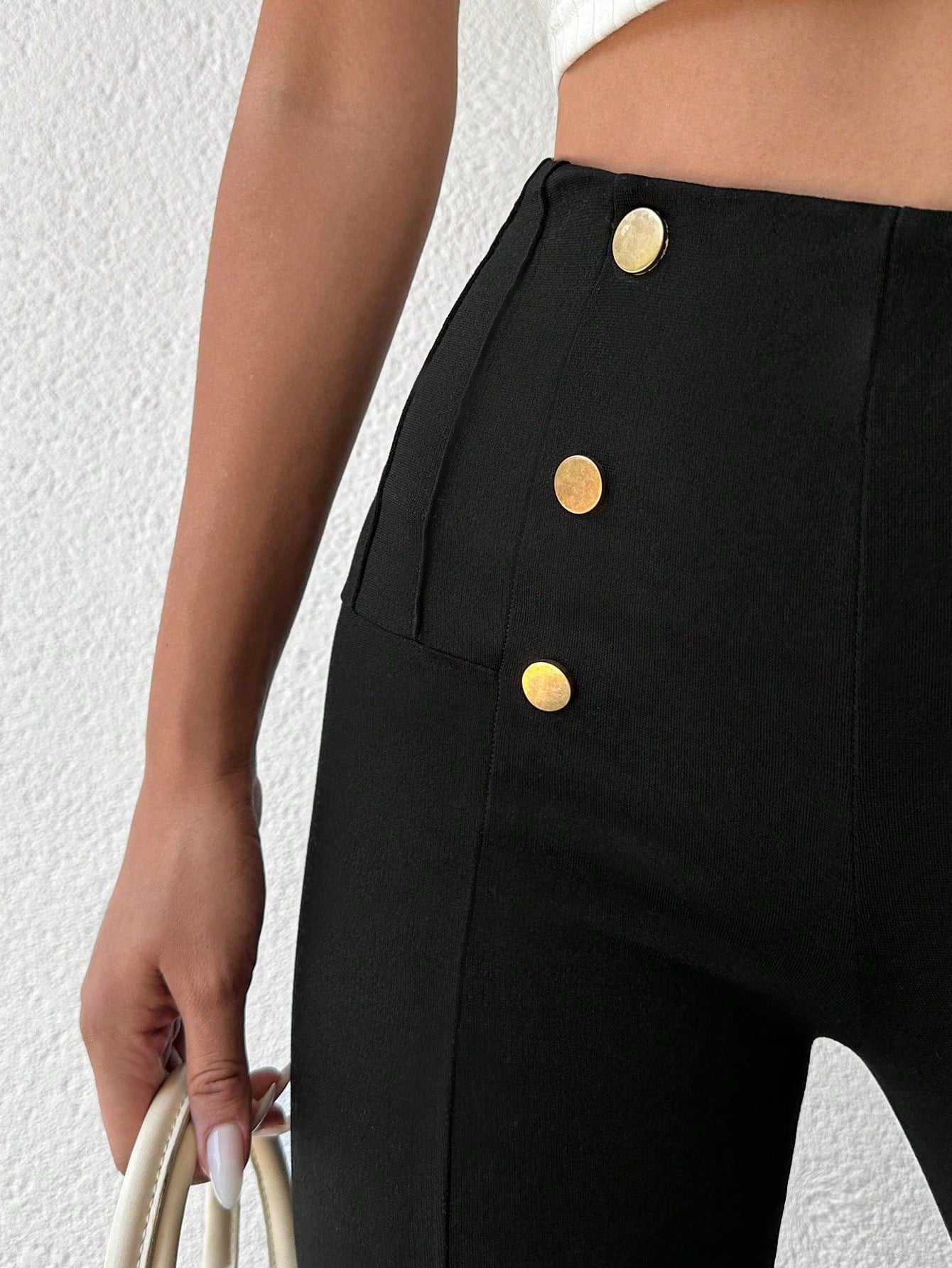 Desideria - Pantaloni Aderenti Vita Alta Bottone Donna