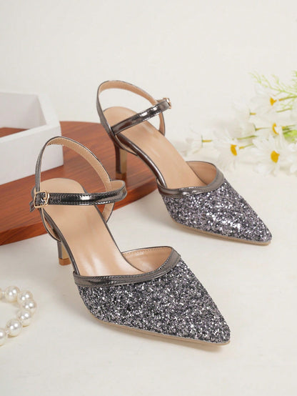 Hilda - Scarpa Tacco Alto Punta Aperta Glitter Dorata