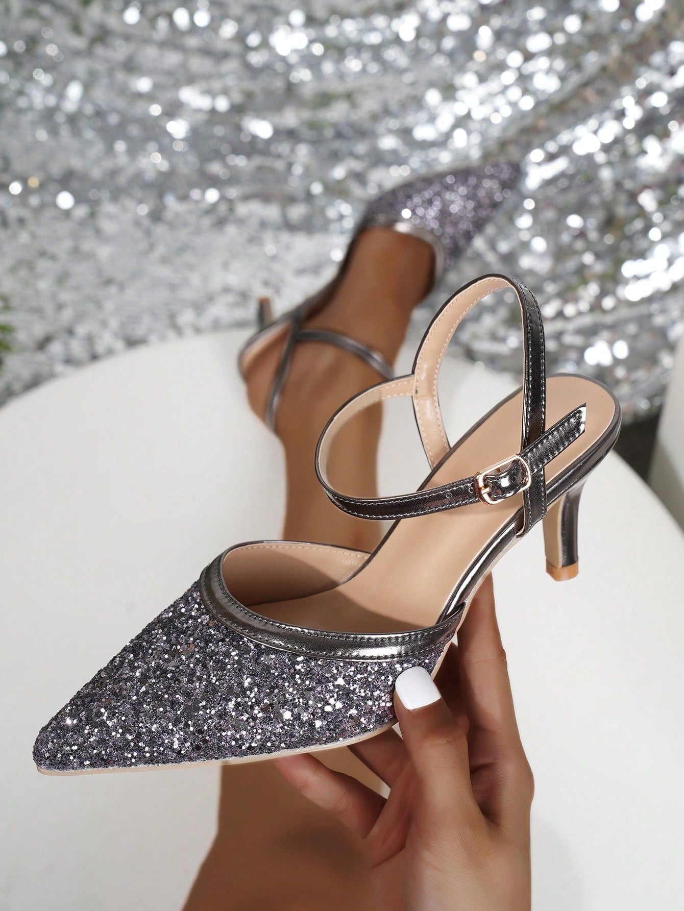 Hilda - Scarpa Tacco Alto Punta Aperta Glitter Dorata