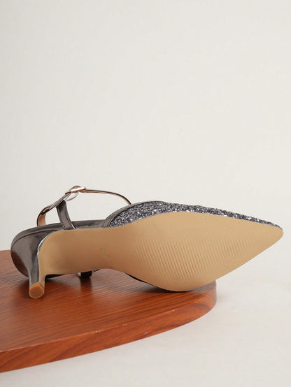 Hilda - Scarpa Tacco Alto Punta Aperta Glitter Dorata