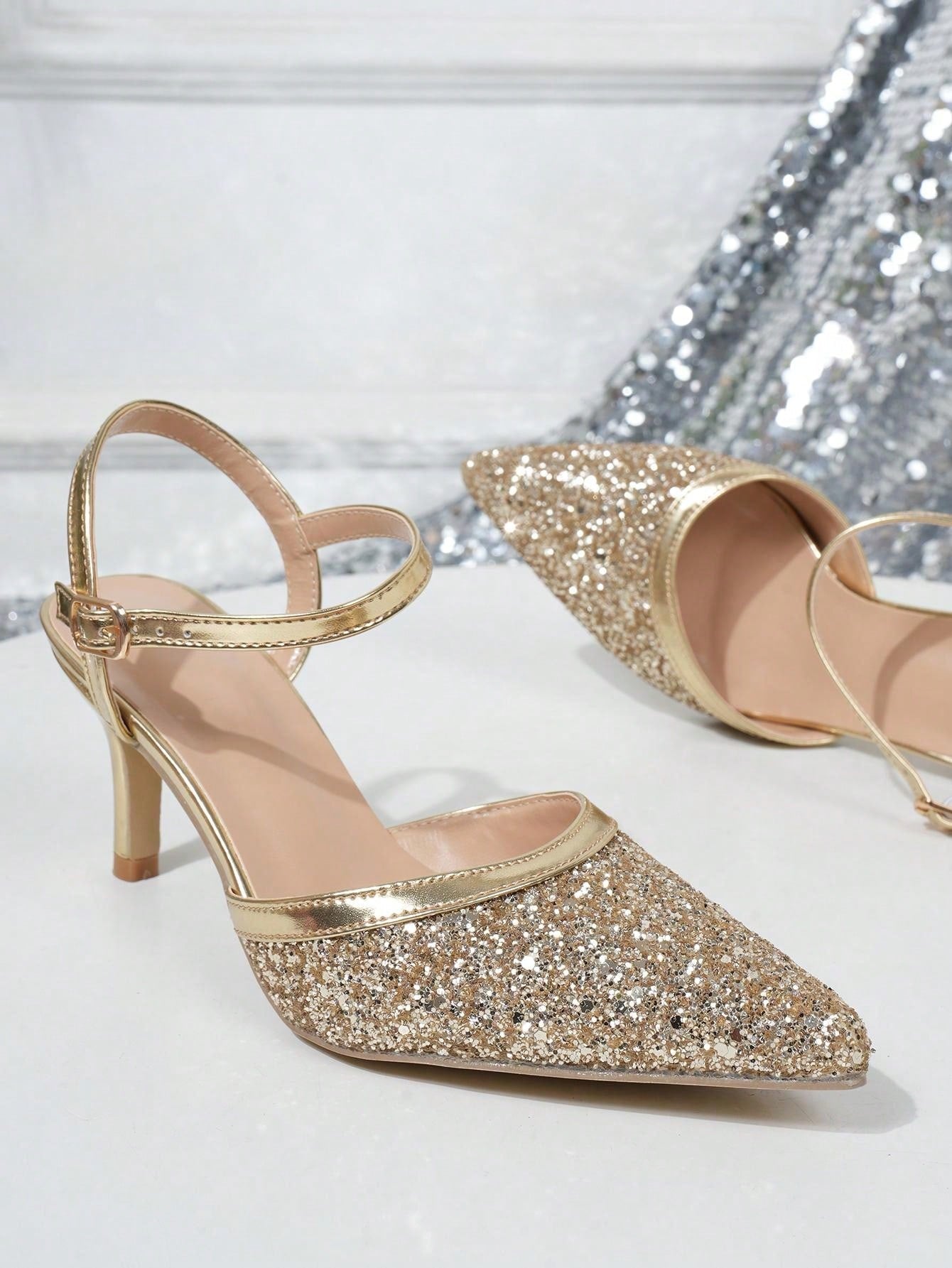 Hilda - Scarpa Tacco Alto Punta Aperta Glitter Dorata