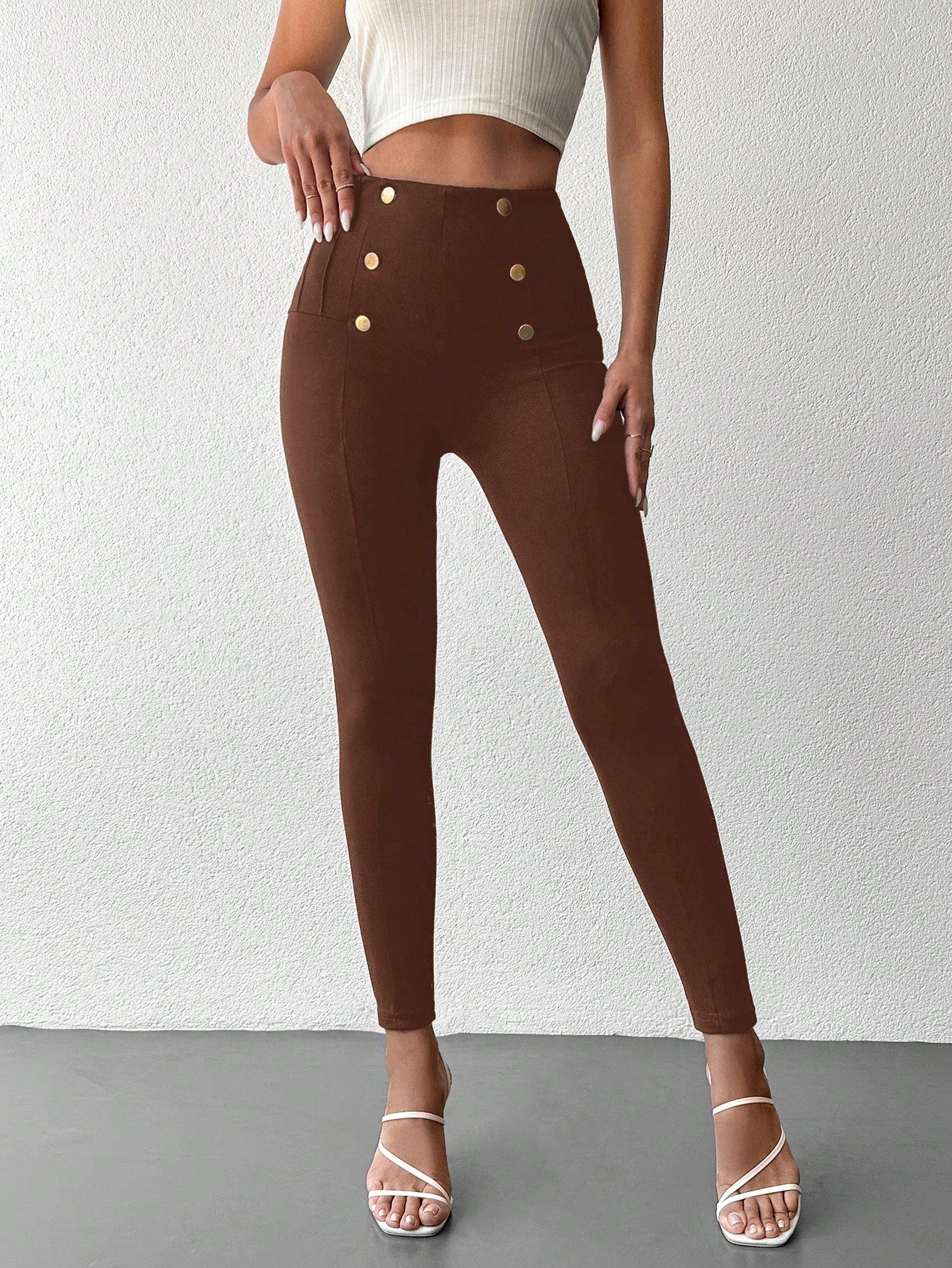 Desideria - Pantaloni Aderenti Vita Alta Bottone Donna