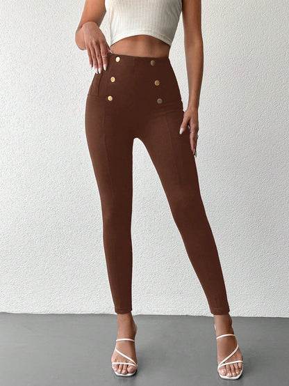 Desideria - Pantaloni Aderenti Vita Alta Bottone Donna