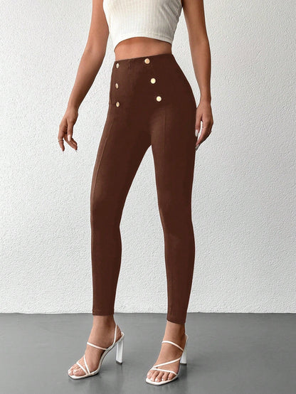 Desideria - Pantaloni Aderenti Vita Alta Bottone Donna