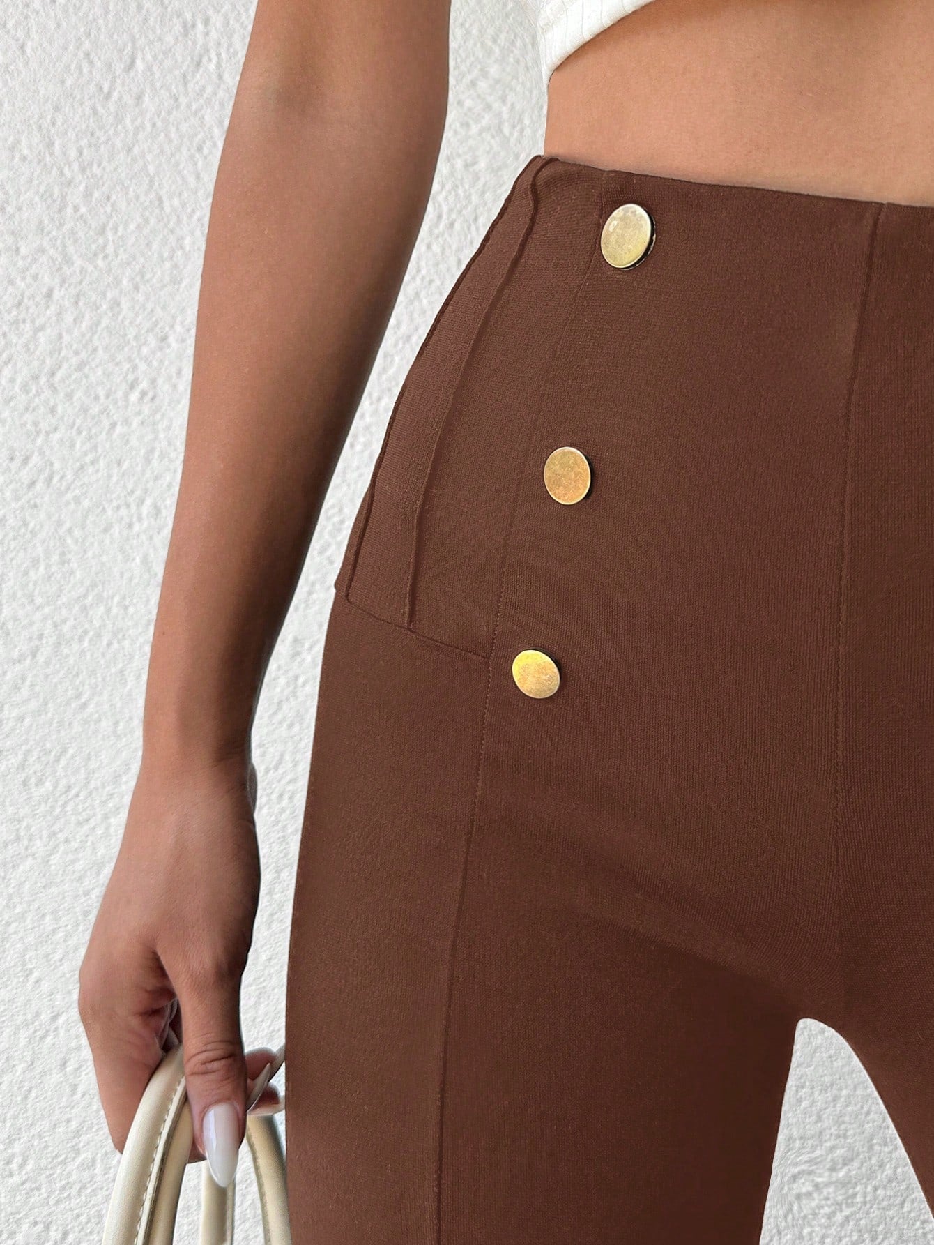 Desideria - Pantaloni Aderenti Vita Alta Bottone Donna