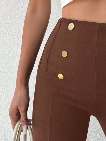 Desideria - Pantaloni Aderenti Vita Alta Bottone Donna