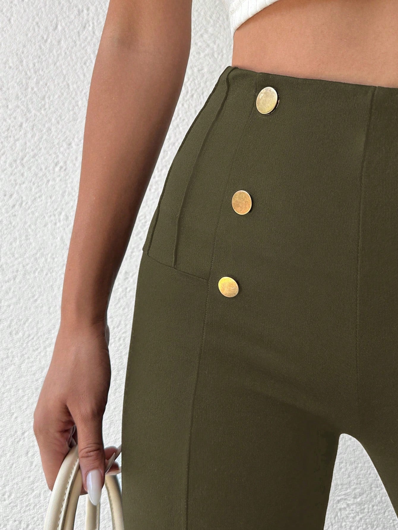 Desideria - Pantaloni Aderenti Vita Alta Bottone Donna