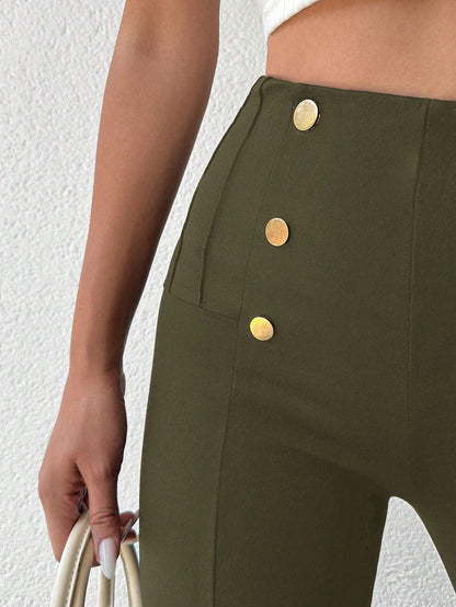 Desideria - Pantaloni Aderenti Vita Alta Bottone Donna
