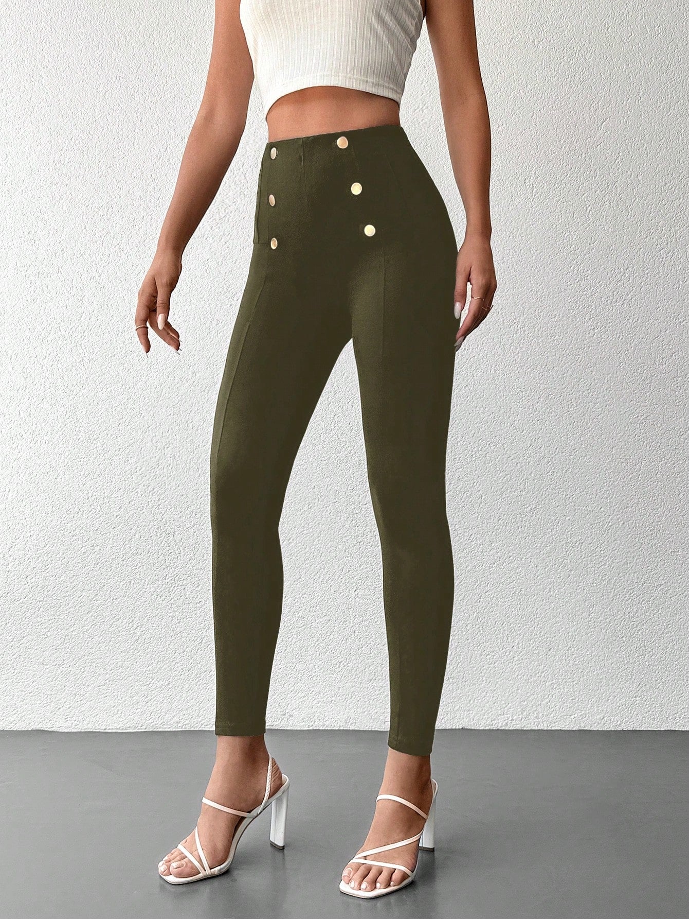 Desideria - Pantaloni Aderenti Vita Alta Bottone Donna