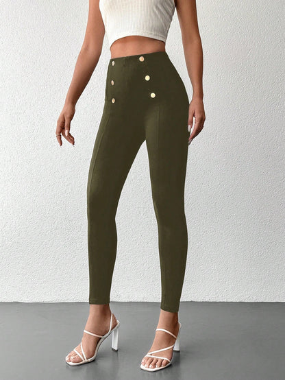 Desideria - Pantaloni Aderenti Vita Alta Bottone Donna