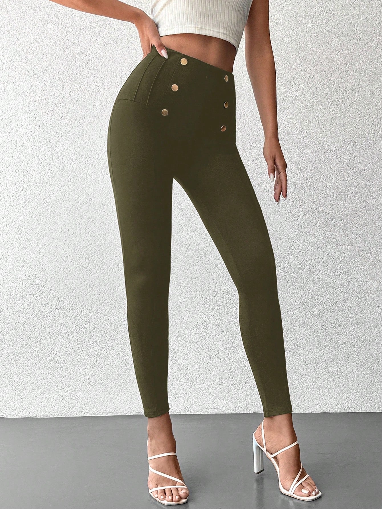 Desideria - Pantaloni Aderenti Vita Alta Bottone Donna