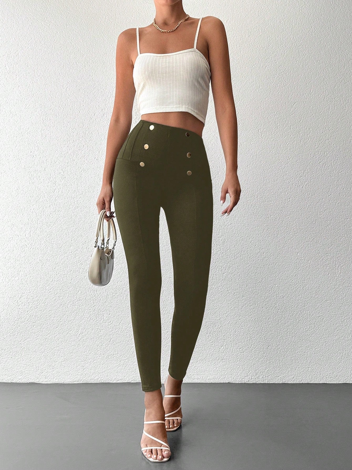 Desideria - Pantaloni Aderenti Vita Alta Bottone Donna