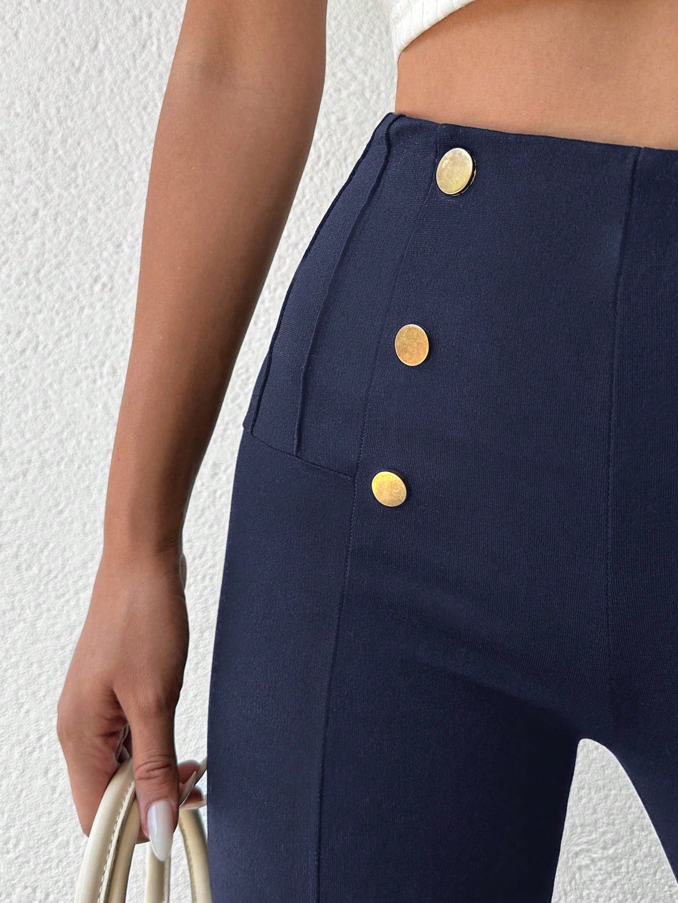Desideria - Pantaloni Aderenti Vita Alta Bottone Donna