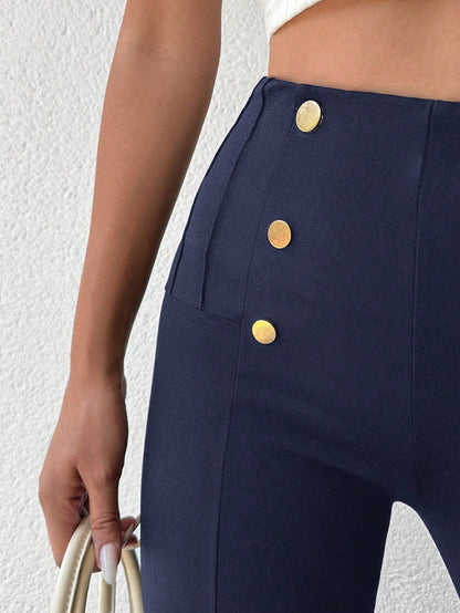 Desideria - Pantaloni Aderenti Vita Alta Bottone Donna