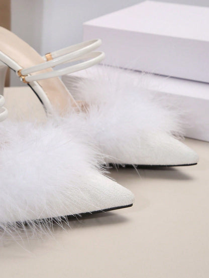 Filomena - Scarpe Tacco Sottile Piume Decorative Donna