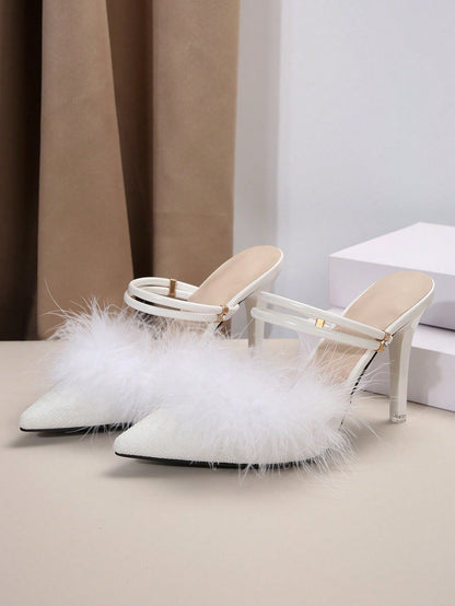 Filomena - Scarpe Tacco Sottile Piume Decorative Donna