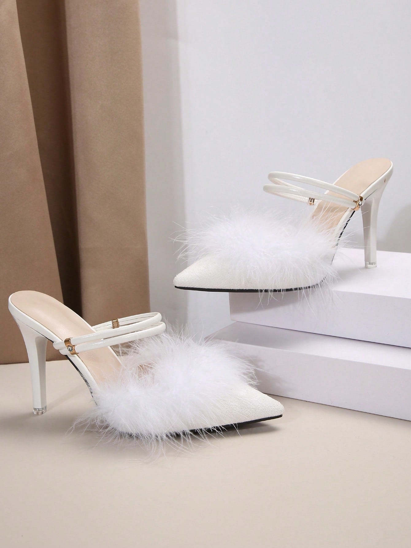 Filomena - Scarpe Tacco Sottile Piume Decorative Donna