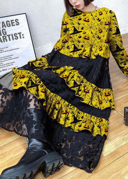 Siria - Vestito boho nero in pizzo con volant donna