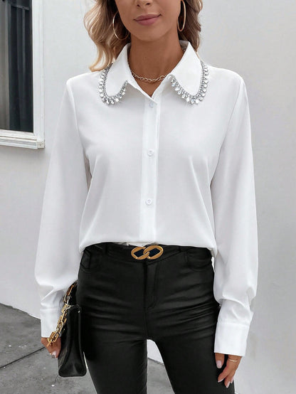 Isolde - Camicia Tinta Unita Decorazioni Strass Donna