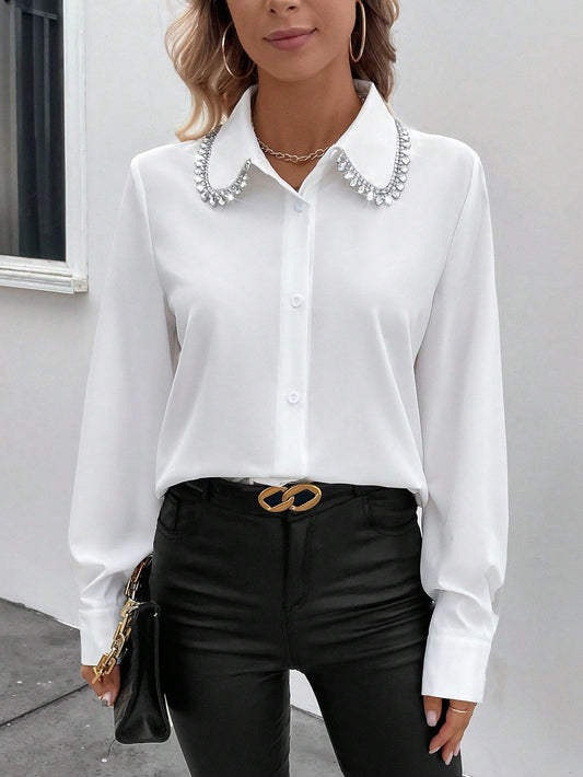 Isolde - Camicia Tinta Unita Decorazioni Strass Donna