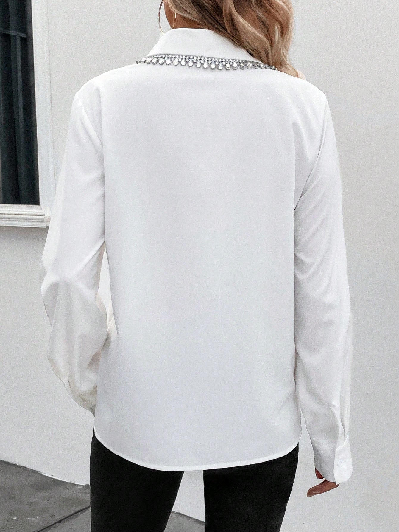 Isolde - Camicia Tinta Unita Decorazioni Strass Donna