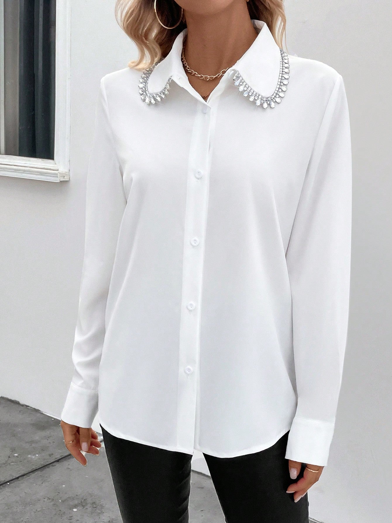 Isolde - Camicia Tinta Unita Decorazioni Strass Donna