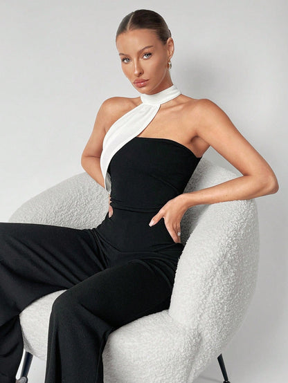 Fiamma - Jumpsuit Asimmetrica a Contrasto Donna
