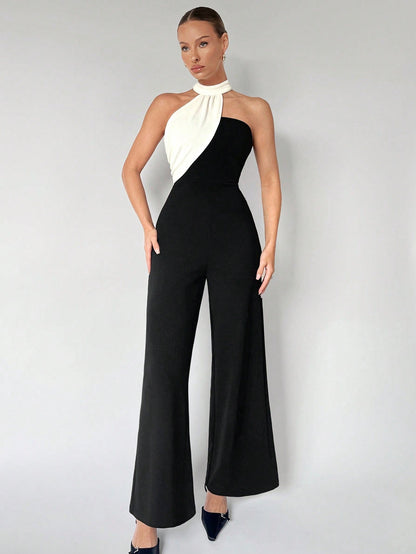 Fiamma - Jumpsuit Asimmetrica a Contrasto Donna