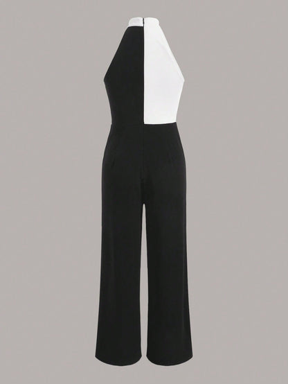 Fiamma - Jumpsuit Asimmetrica a Contrasto Donna