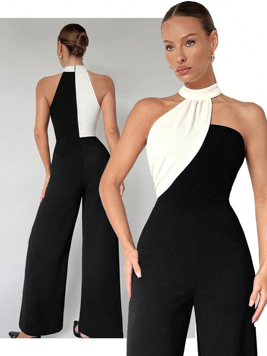 Fiamma - Jumpsuit Asimmetrica a Contrasto Donna