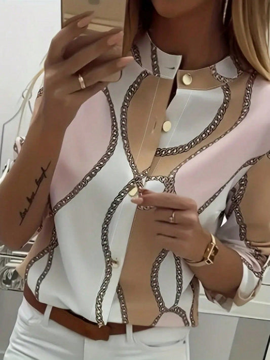 Graziella - Camicia Stampa Catena Maniche Lunghe Donna
