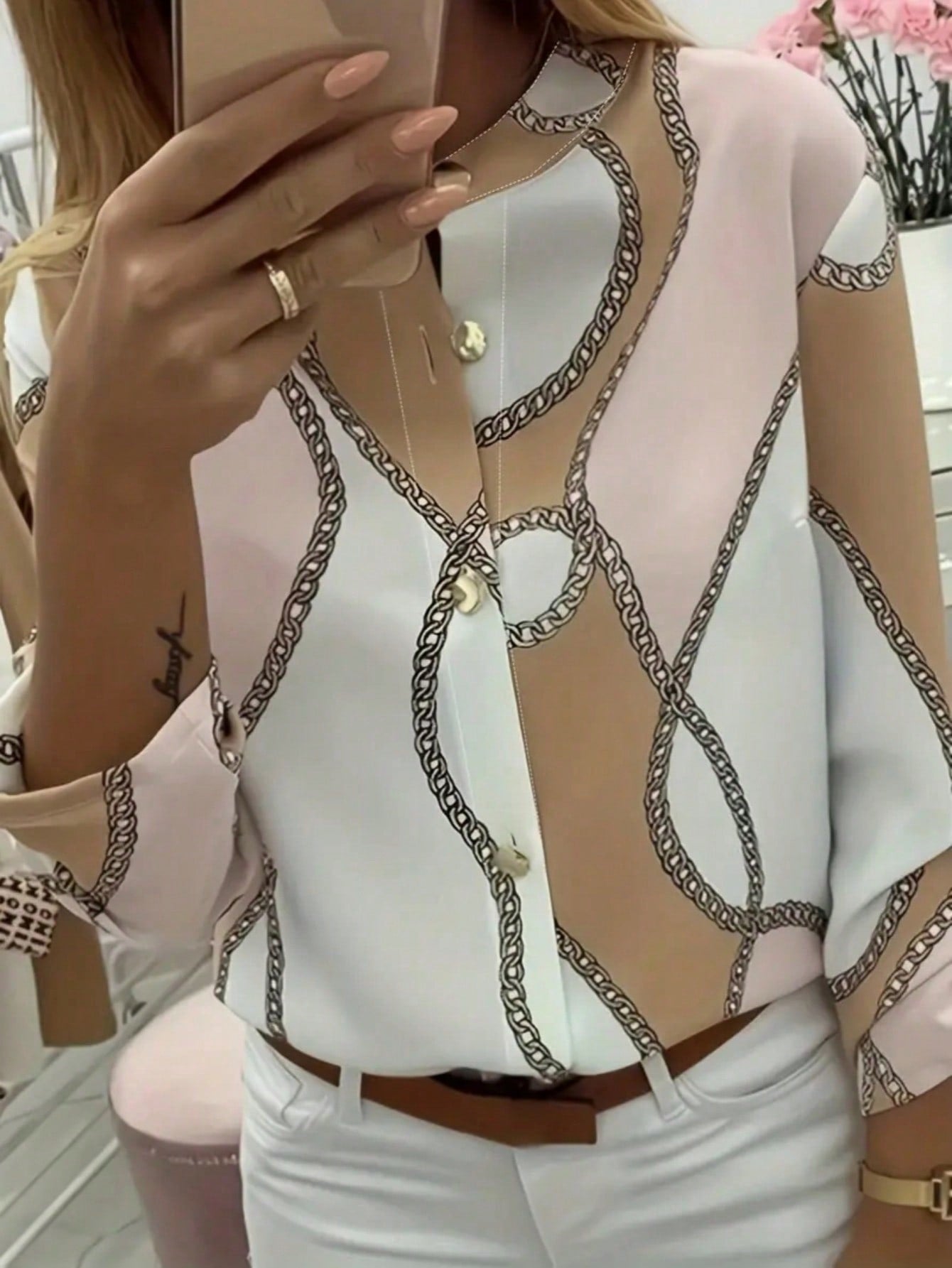 Graziella - Camicia Stampa Catena Maniche Lunghe Donna