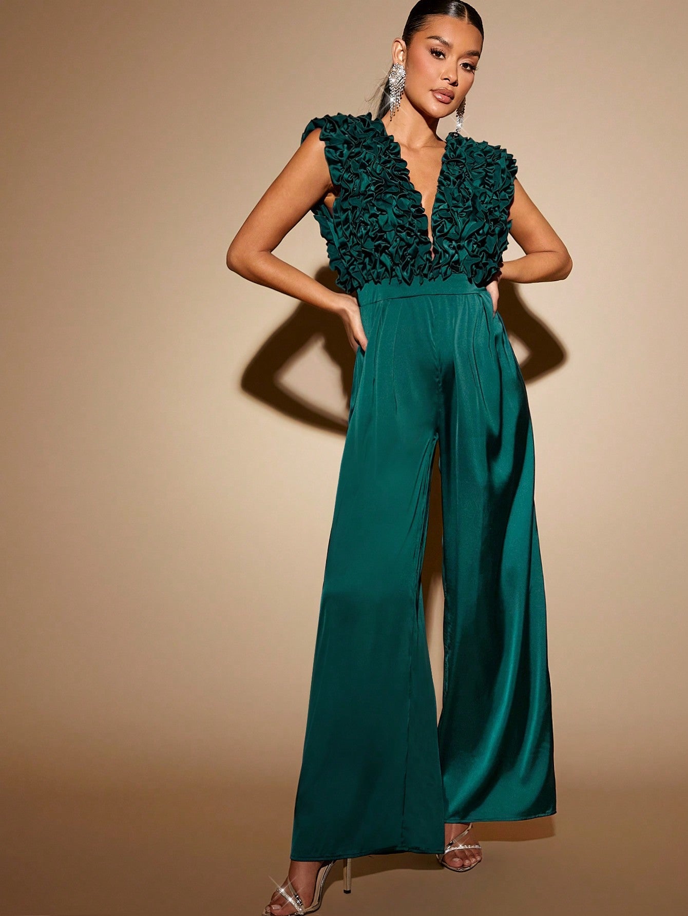 Domitilla - Tuta Elegante Gamba Larga Scollo V Donna