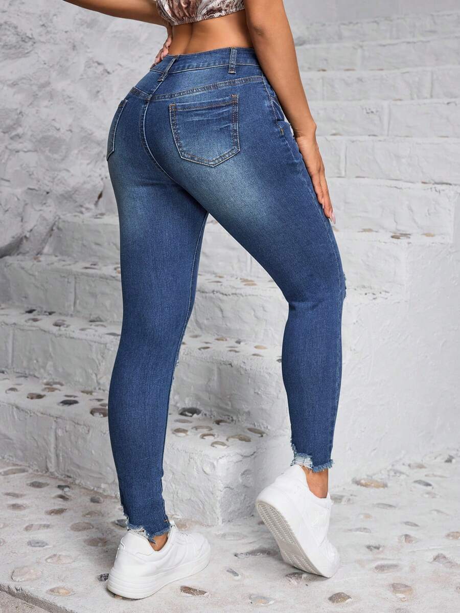 Helena - Jeans casual blu da donna strappato