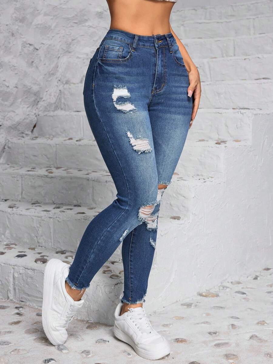 Helena - Jeans casual blu da donna strappato