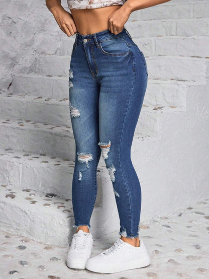 Helena - Jeans casual blu da donna strappato