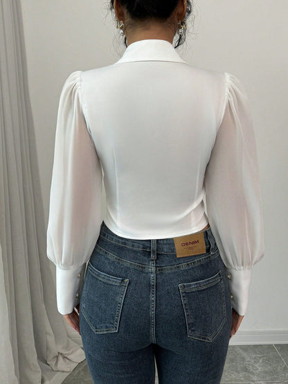 Irene - Camicia Elegante Maniche Palloncino Bottoni Donna